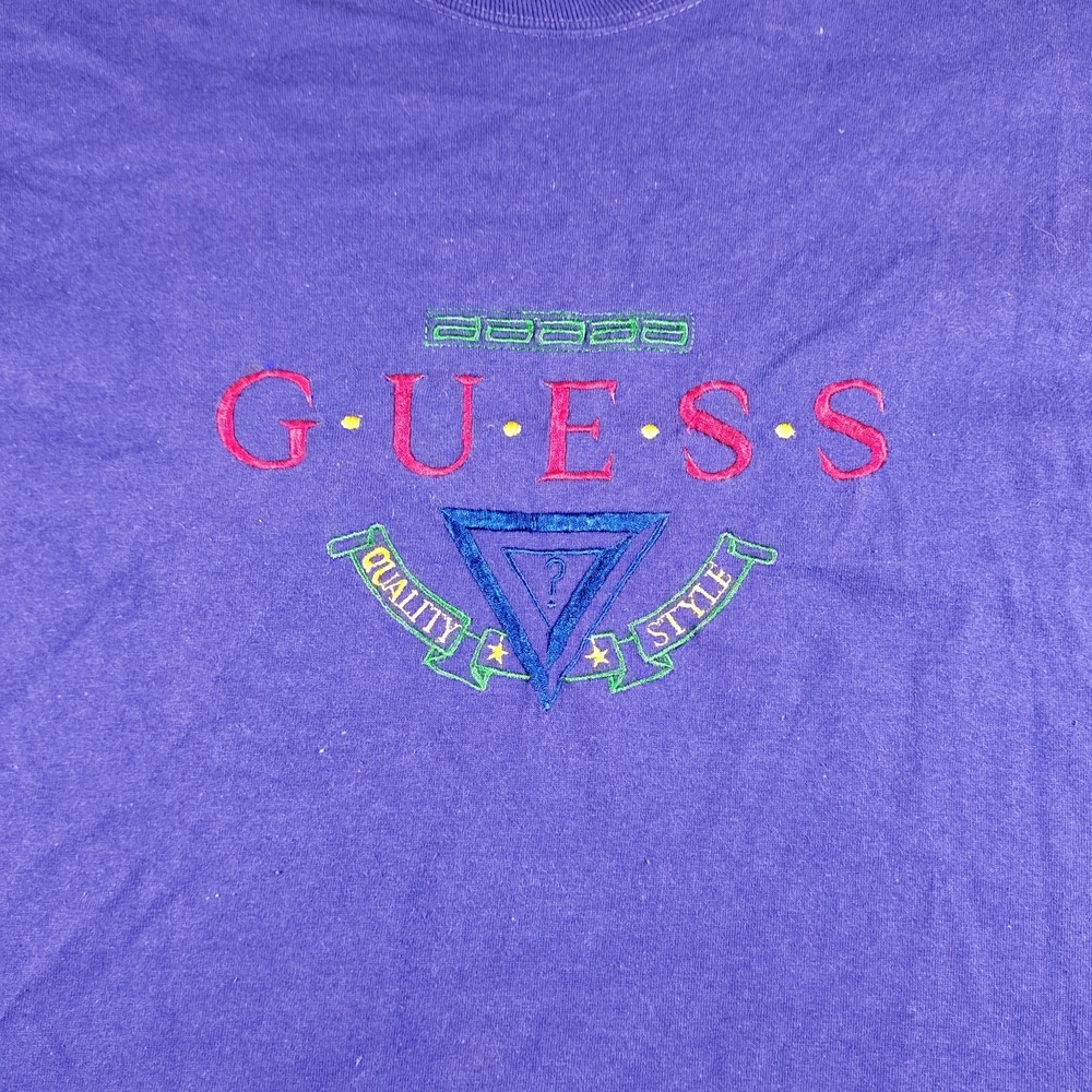 Vintage Guess Shirt Men Large Purple 90s Embroidered Quality Style Single Stitch - Picture 5 of 9